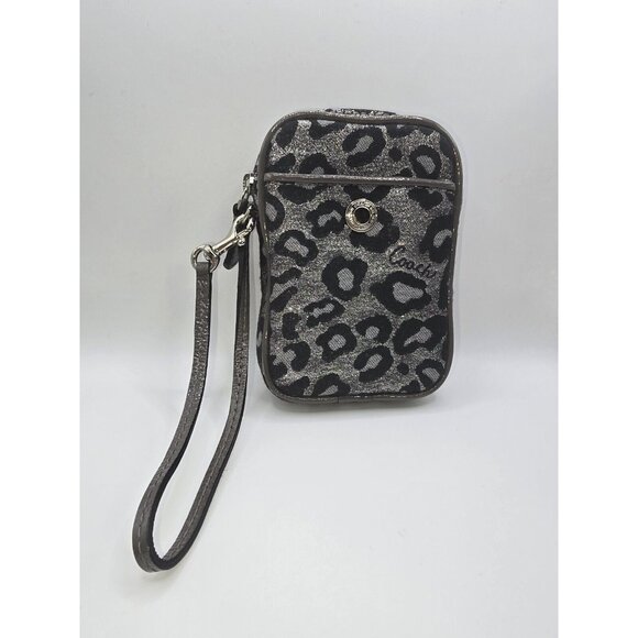 Coach Wristlet Pouch Cheetah Print Metallic Silver - Picture 1 of 10